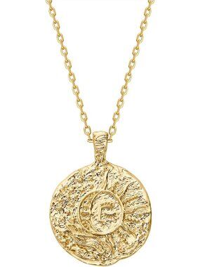 14K Gold Plated Engraved Coin Pendant Necklace for Women - Elegant Jewelry Gift